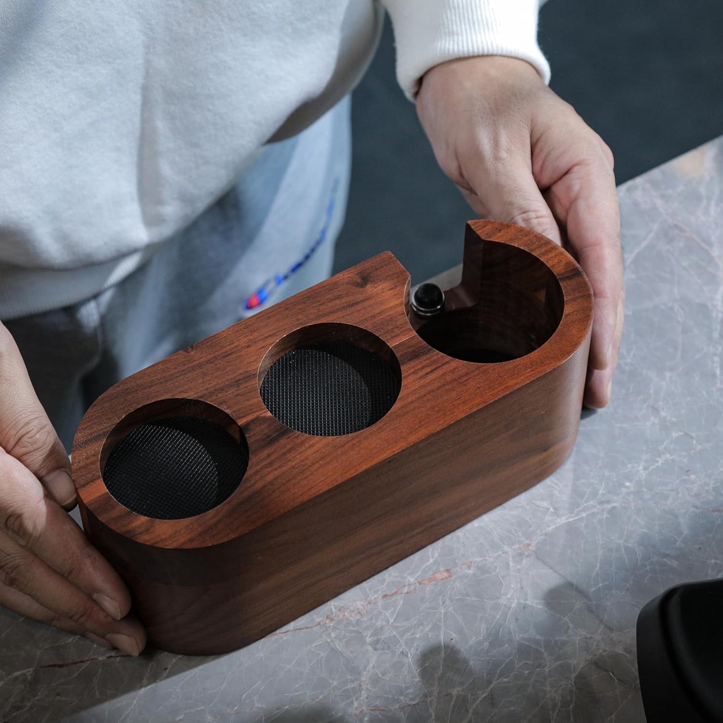 Espresso Tamping Station 54mm For Breville Espresso Machine Accessories,Rosewood Portafilter Holder Tamping Mat Espresso Coffee Equipment