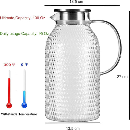 Karafu 3 Liter/100 Oz Glass Pitcher with Lid, Easy Clean Heat Resistance Borosilicate Glass Jug for Hot/Cold Water, Milk, Ice Tea and Juice Beverage