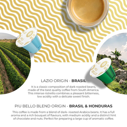 Piu Bello Espresso Coffee Pods for Nespresso Original Machines – Variety Pack – Light Roast, Dark Roast, Chocolate, Nuts, Caramel – Rich & Balanced Taste, Kosher (6-Flavor Multipack, 60 Count)