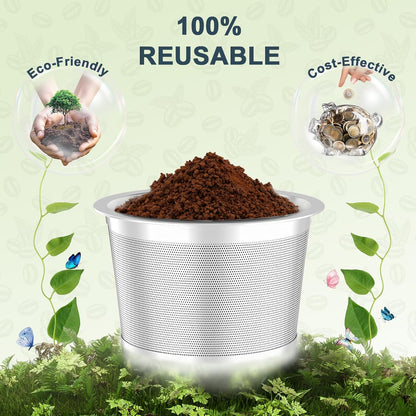 NESSUS reuse kcups for Keurig 1.0, Stainless steel reusable k cup, Metal k cups for keurig, refillable pod with Heat Resistant Handles and Coffee Scoop, NO BPA, 4 Pack