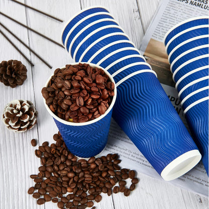 JollyPack 120 Pack 16 oz Paper Coffee Cups, Blue Disposable Beverage Cups with Insulated Ripple Wall for Coffee, Tea, and Hot Chocolate