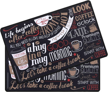SHACOS Coffee Mat 2-Pack 12x19 inch Absorbent Non Slip Rubber Coffee Maker Mat for Countertop Bar Accessories Espresso Heat Resistant, Black Red