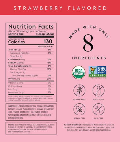 Truvani Vegan Pea Protein Powder | Strawberry | 20g Organic Plant Based Protein | 10 Servings | Keto | Gluten & Dairy Free | Low Carb | No Added Sugar