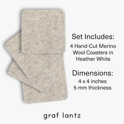 Graf Lantz - Bierfilzl Merino Wool Square Coasters Set of 4, Heather White (4"x4"x5mm), Absorbs 30% Weight, Natural German Wool - Heat Resistant, Sustainable, Reusable - Home Decor, Coffee Table Decor