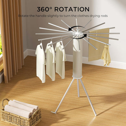 Tripod Clothes Drying Rack, Garment Rack Portable and Foldable Space Saving Laundry Drying Rack - Dryer Rack Clothing Floor Folding Balcony Bedroom Household (Silver(Aluminum), 16 rods)