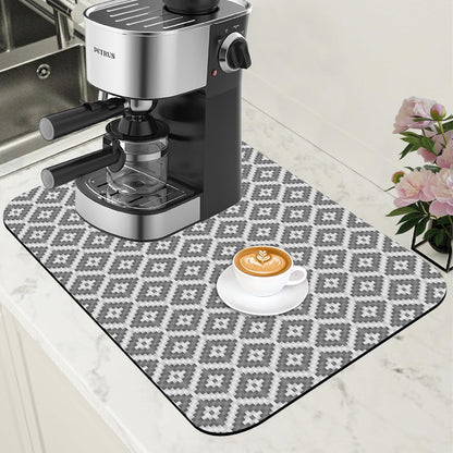 Ethnic Geometric Dish Drying Mat for Kitchen Counter Bar Mat Hide Stain Absorbent Rubber Backed Coffee Mat Maker Espresso Machine Bar Accessories 11.8 x 19.7 Inch