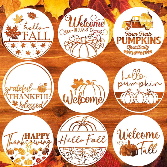 Fall Stencils for Painting on Wood 12” Happy Thanksgiving Stencil Hello Pumpkin Autumn Stencils for Painting on Porch Wall Fabric Wreath