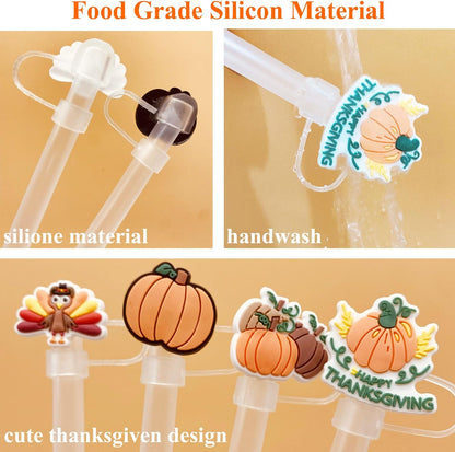 9pcs Fall Toppers for Stanley Cup - Thanksgiving Autumn Straw Covers 10mm Drinking Tip Covers for Stanley Cup Accessories