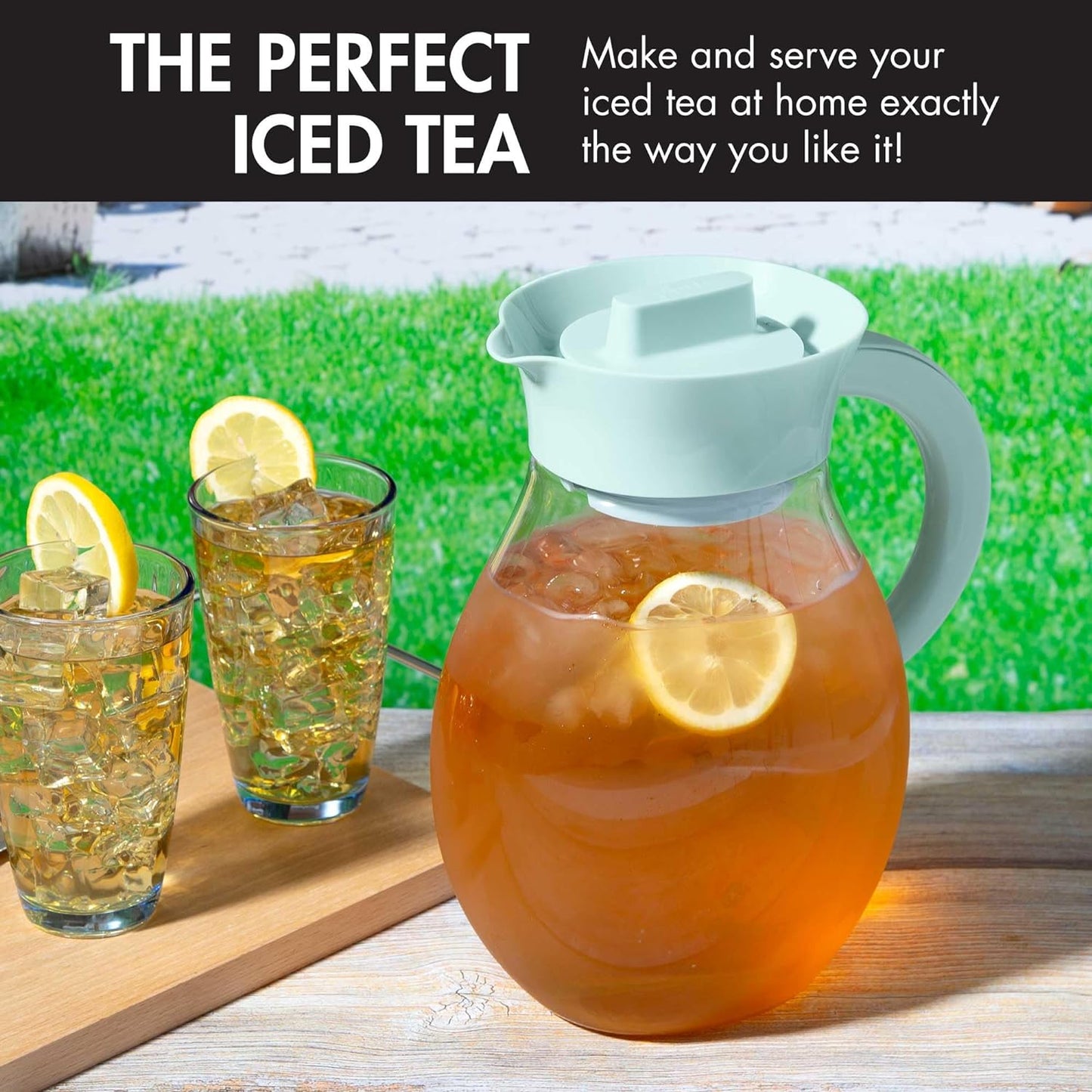 Primula The Big Iced Tea Maker and Infuser, Plastic Beverage Pitcher with Leak Proof, Airtight Lid, Fine Mesh Reusable Filter, Made without BPA, Dishwasher Safe, Aqua