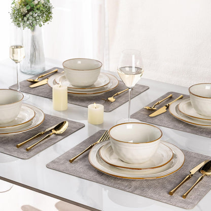 AmorArc Ceramic Dinnerware Sets,Stoneware Handmade Reactive Glaze Plates and Bowls Sets,Chip and Crack Resistant | Dishwasher & Microwave Safe,Dishes Set Service for 4 (12pc)