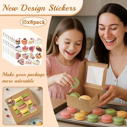 OAMCEG 80 Pack Cookie Boxes with Window, 6x6x3 Inches Brown Bakery Treat Boxes with Stickers & Twine for Pastry, Desserts, Strawberries, Cupcakes, Gift Giving