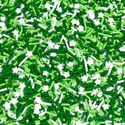 Manvscakes Sprinkles- Edible Cake and Cupcake Sprinkles with Assorted Shapes and Sizes for Parties, Metallic Sprinkle Mix for Cookies, Ice Cream, Cake and Cupcake Decorating, 4 oz (Green and Silver)