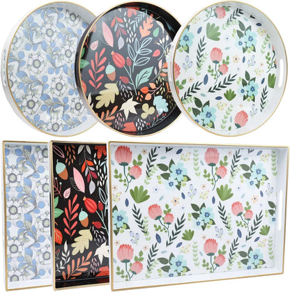 Rectangle Serving Tray with Handles, Coffee Table Tray for Ottoman, Organizer Vanity Tray for Living Room, Outdoor Tray for Patio Entertaining, Serving Breakfast Kitchen Platter LEE3040BH