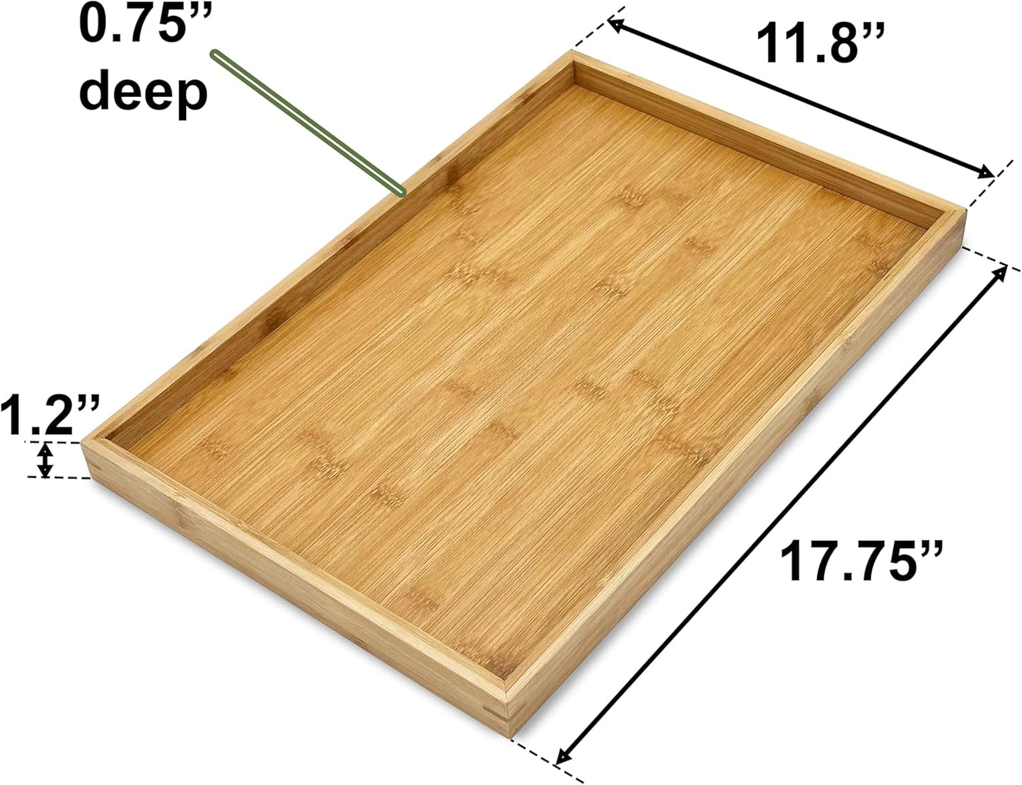 Bam & Boo (2-Pack) Natural Bamboo Rectangle Serving & Vanity Tray - for Kitchen, Bathroom, Countertop, Coffee Table (17.75" x 11.8" x 1.2")