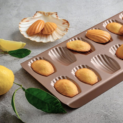 Non Toxic Nonstick Madeleine Pan 12 Well Set of 2 (24 wells) | Non Stick Nontoxic Madeleines Pans for baking | Madeleine Cake Cookie Mold | Madeleine tray for oven | French tin 12