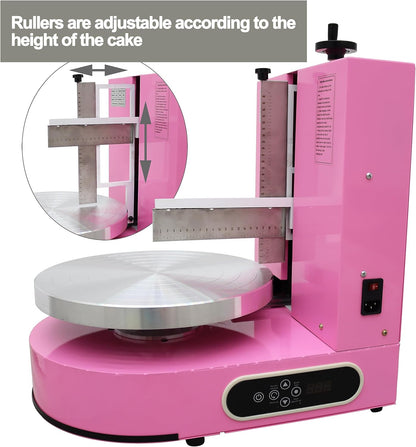 TECHTONGDA Cake Decorating Coating Machine Cream Spreading Automatic Frosting Turntable with Graduated Scraper 60-320RPM Rotating Speed for 6-14inch Cakes Pink