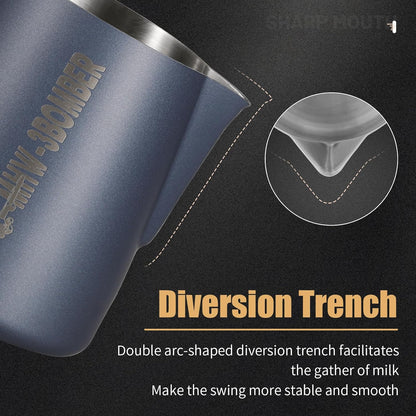 MHW-3BOMBER Milk Frothing Pitcher, 16oz/450ml Frother Cup for Barista, SUS304 Stainless Steel Espresso Steaming Pitcher for Coffee/Latte Art, P3026BL-OS
