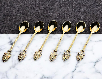 Alisveristime Turkish Tea Spoons Set – 6-Piece Zamac Ottoman-Style Decorative Spoons for Tea & Coffee (4.3”) (Gold)