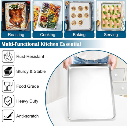 E-far Baking Sheet with Wire Rack (2 Pans + 2 Racks), Large Stainless Steel Cookie Sheets Pan & Cooling Rack for Baking Cookies Cake, Non Toxic & Heavy Duty, Oven & Dishwasher Safe, 18 x 13 x 1 Inch