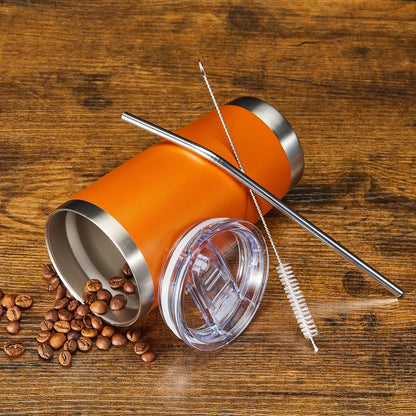COMOOO 20oz Tumbler Bulk Double Wall Vacuum Insulated Travel Mug, Stainless Steel Tumbler with Lid and Straw Durable Powder Coated Insulated Coffee Cup for Cold & Hot Drinks (Orange, 2 pack