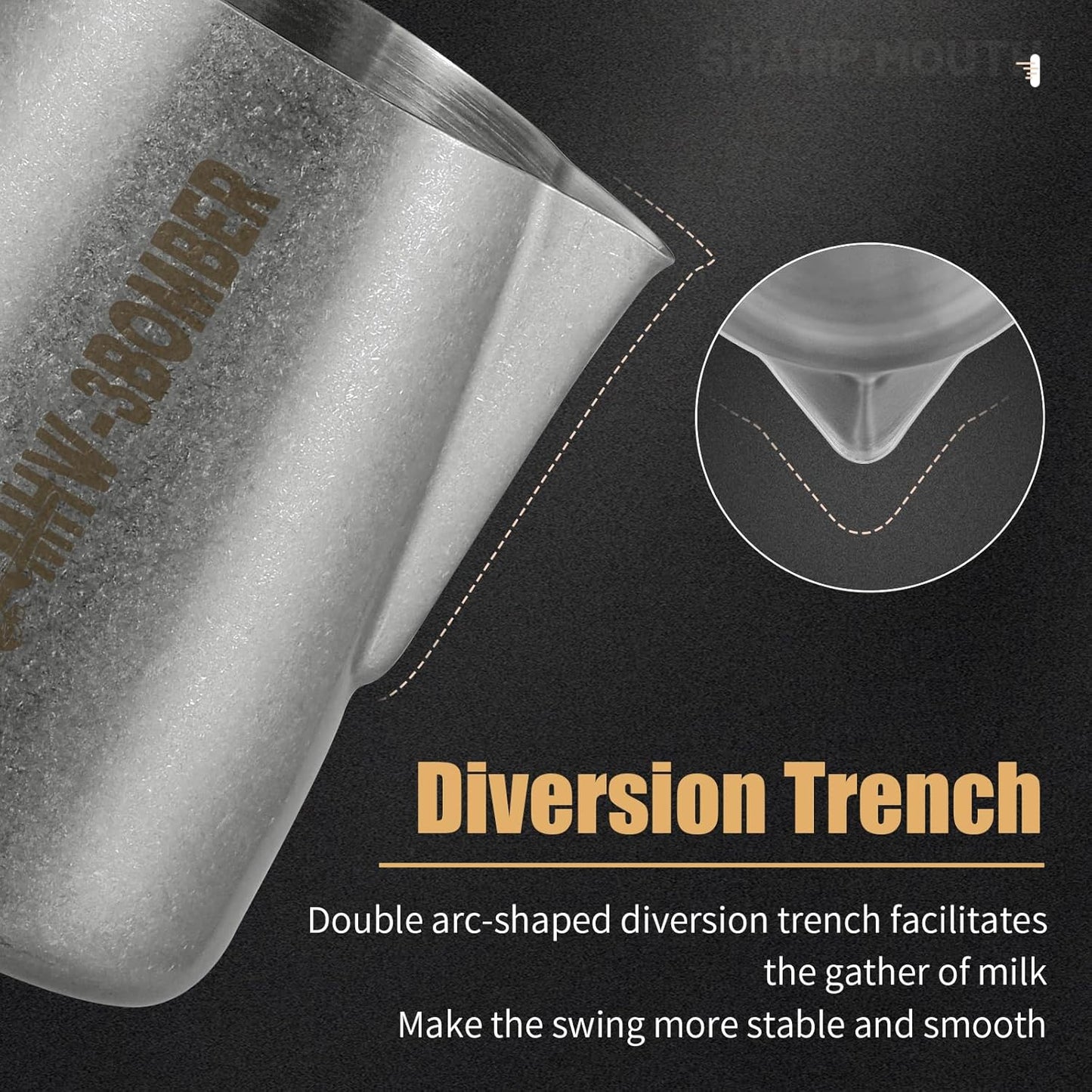 MHW-3BOMBER Milk Frothing Pitcher, 20oz/600ml Frother Cup for Barista, SUS304 Stainless Steel Espresso Steaming Pitcher for Coffee/Latte Art, P3015SS-OS