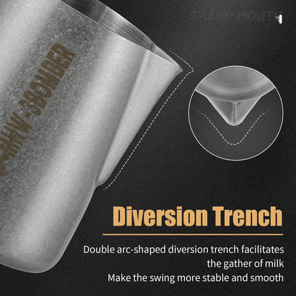 MHW-3BOMBER Milk Frothing Pitcher, 20oz/600ml Frother Cup for Barista, SUS304 Stainless Steel Espresso Steaming Pitcher for Coffee/Latte Art, P3015SS-OS