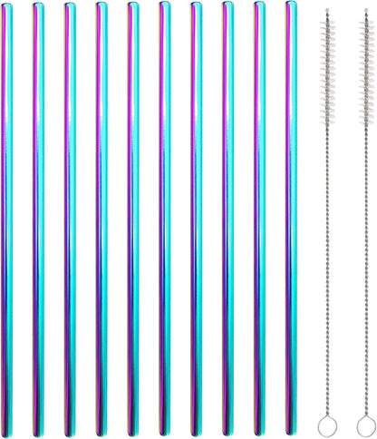 10 Pcs Stainless Steel Straws, Reusable Drinking Straws, Straight Metal Straw Sets with 2 Pcs Cleaning Brushes (8.5 Inch, Colorful)