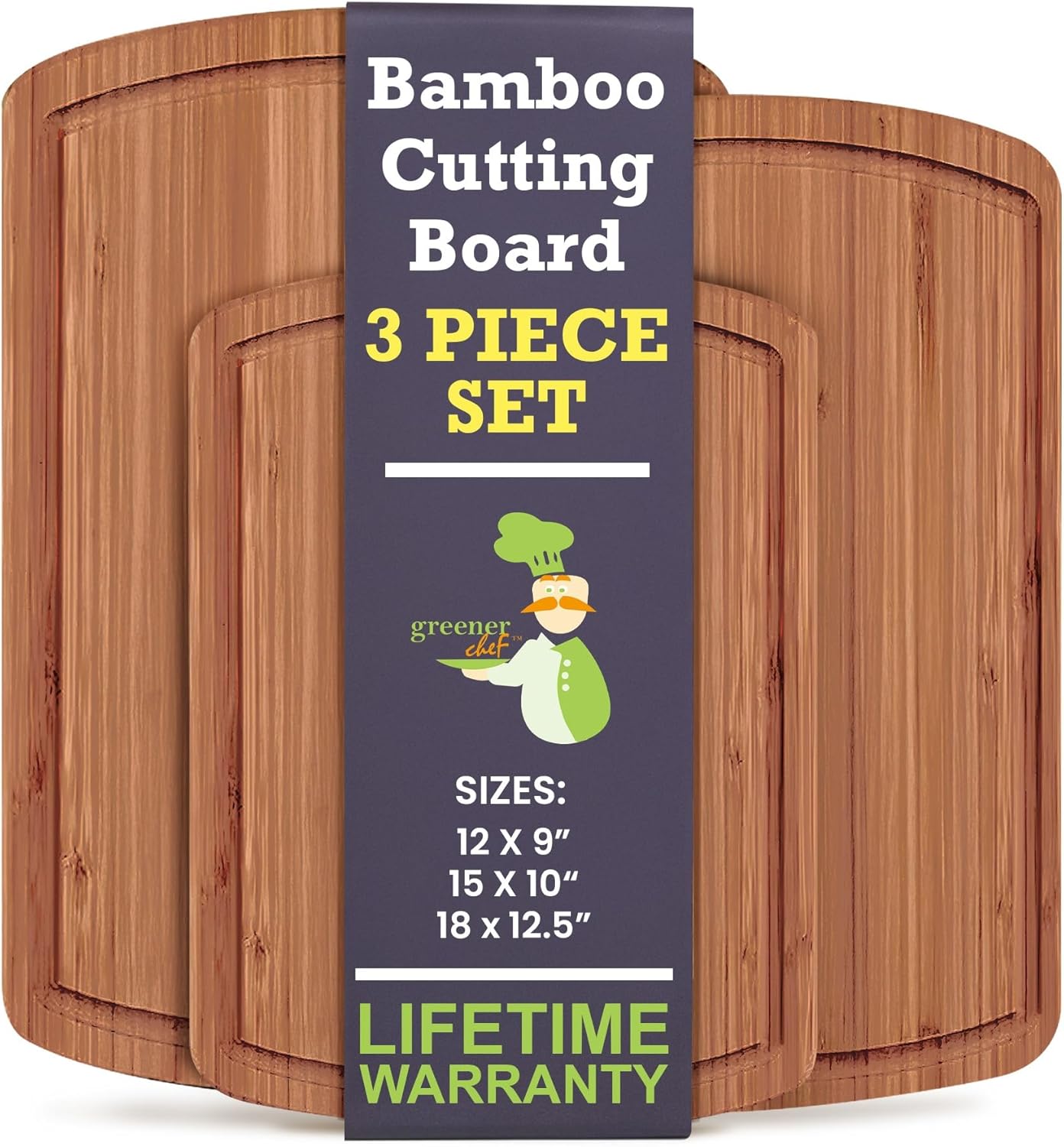 Bamboo Cutting Board Set of 3 - Dark