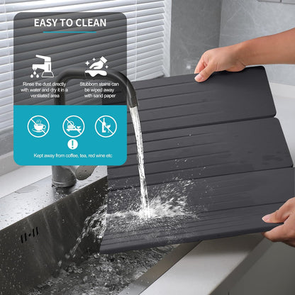 Extral Large Quick Dry Stone Drying Mat for Kitchen Counter,28x16 Inch Collapsible Eco-Friendly Absorbent Diatomaceous Earth Mat for Dishes Cups (Deep Gray-Upgraded Version, 16x12 inch)