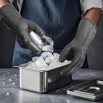 DEYAN Silicone BBQ & Oven Gloves - Food Grade, Heat Resistant Waterproof & Oil Proof Gloves for Grilling, Baking, Frying, Cooking - Long Sleeve & Non-Slip Grip, 1 Pair(Black, 8/M)