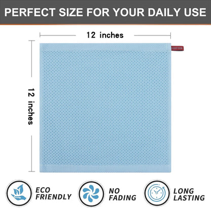 Kitinjoy 100% Cotton Kitchen Dish Cloths (12 X 12 Inches, Sky Blue),8 Pack Waffle Weave Ultra Soft Absorbent Dish Towels for Drying Dishes Quick Drying Kitchen Towels Dish Rags