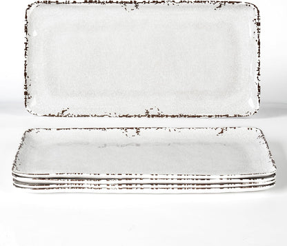 4-Pack 14" x 7" White Serving platter Set, Reusable Farmhouse Melamine Serving Platters for Cookie, Appetizer, Charcuterie, Snack, Party Food Display - Stackable Kitchen CounterTop Tray.