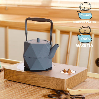 Cast Iron Teapot, 35oz Tea Kettle Stovetop Safe with Infuser for Tea Coffee, Japanese Minimalist Diamond Pattern Tea Pot with Enameled Interior, 1000ml Grey