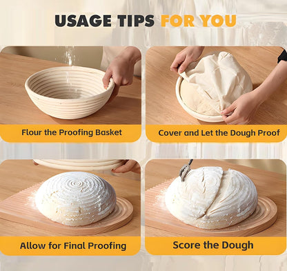 Banneton Bread Proofing Basket,9 Inch Round Banneton Basket, Sourdough Bread Baking Supplies with Cloth Liners for Making Beautiful Bread