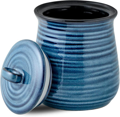 Hasense Ceramic Food Storage Jar, Coffee Canister with Lid, Cookie Candy Jar for Kitchen, Serving for Dog Treat Sugar Loose Tea Flour Coffee Beans Rice Snack Storage 30 FL OZ (Blue)