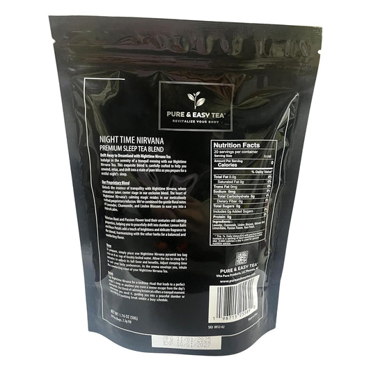 Pure And Easy Tea, Nighttime Nirvana, Natural Sleep & Relaxation Tea, Caffeine-Free Loose Leaf Blend with Chamomile, Lavender & Lemon Balm, Premium Wellness Tea, 20 BPA-Free Sachets