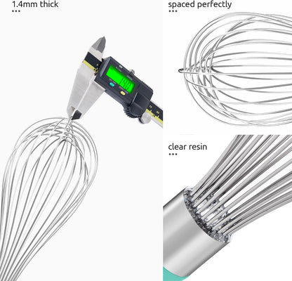 U-Taste Balloon Whisk for Cooking: 18/10 Stainless Steel Kitchen Wire Whisk, 12in Large Heavy Duty Egg Beater, Manual Mixing Tool with 12 High Flex Wires for Stirring, Blending Sauce (Aqua Sky)