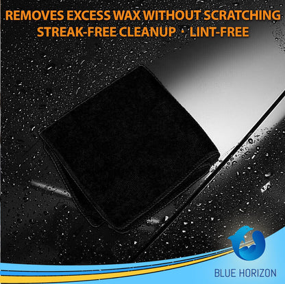 Blue Horizon Microfiber Cleaning Towels, 36-Pack Reusable Shop Towels, Ultra Soft Plush Wash-Cloths, Microfiber Detailing Cleaning Cloths for Car, Household and Commercial (Black, 16" x 16")