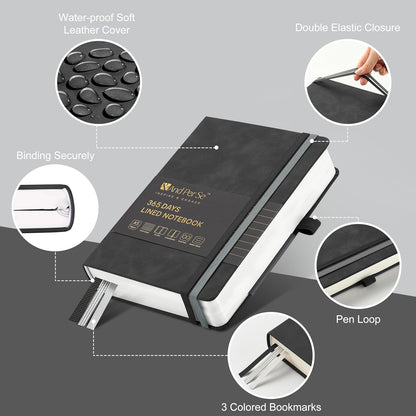 &And Per Se Lined Journal Notebook, 365 Pages, A5, 5.7'' x 8'' 100GSM Thick Paper, Journals for Writing, Hardcover Notebooks for Women Men (Black)