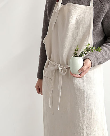 HANEE Kitchen Apron for Women & Men (9 Colors) Linen Cooking Aprons with pocket