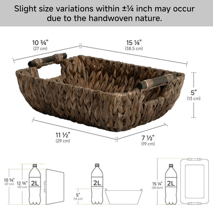 StorageWorks Wicker Baskets for Organizing, Woven Basket with Wooden Handles, Wicker Storage Baskets for Bathroom, Brown, 2-Pack
