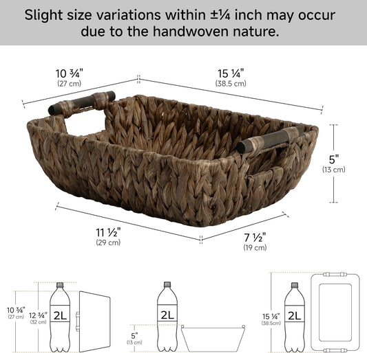 StorageWorks Wicker Baskets for Organizing, Woven Basket with Wooden Handles, Wicker Storage Baskets for Bathroom, Brown, 2-Pack