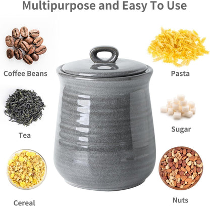 Hasense Coffee Canister with Airtight Lid, Porcelain Food Storge Container for Kitchen, Large Cookies Jar for Countertop, Ideal for Coffee Bean, Flour, Sugar, Cereal, 80 FL OZ(Grey)