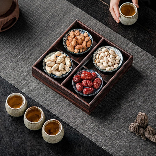 Rustic Wooden Serving Trays with Handle, Serving Platters, Charcuterie Board Set of 5 Nesting Food Trays for Serving Food, Home Decor/Breakfast/Coffee Table/Butler/Ottoman/Bed Tray
