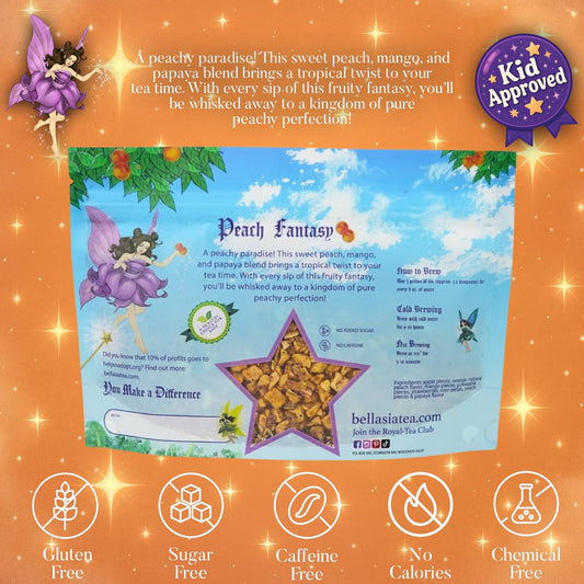 Bellasia Tea Peach Fantasy for Kids Using Real Fruit Pieces - Caffeine Free Herbal Tea Blend with Real Ingredients & Balanced Flavor- Add Loose Leaf Tea to Your Child’s Routine for A Fun & Tasty Drink. 20-25 Cups