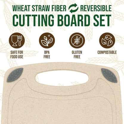 2-Piece Reversible Cutting Board Set Made from Natural Food Grade Wheat Straw Material - Eco-Conscious Alternative to Plastic - Gluten Free & BPA Free Chopping Boards for Kitchen