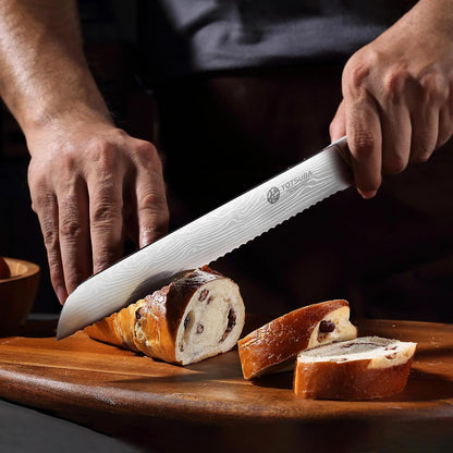 YOTSUBA 10" Bread Knife, Serrated Knife for Homemade, High Carbon Stainless Steel Serrated Bread Knives with Ergonomic Wood Handle, Professional Bread Cutting Knives for Homemade Bread with Gift Box