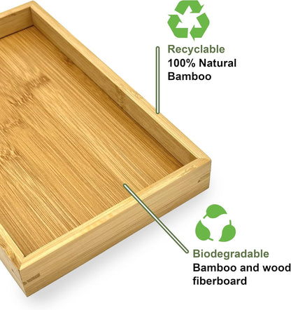 Bam & Boo (1-Pack) Natural Bamboo Rectangle Serving & Vanity Tray - for Kitchen, Bathroom, Countertop, Coffee Table (13.75" x 10.25" x 1.2")
