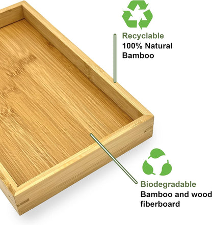 Bam & Boo (2-Pack) Natural Bamboo Rectangle Serving & Vanity Tray - for Kitchen, Bathroom, Countertop, Coffee Table (9.8" x 5.9" x 1.2")