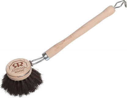 Redecker German-Made Horse Hair Bristle Dish Brush, Soft All-Purpose Scrubber for Kitchen & Household with Strong Horse Hair Bristles, 2 inch Replaceable Brush Head, Single Unit, 9-inches Long